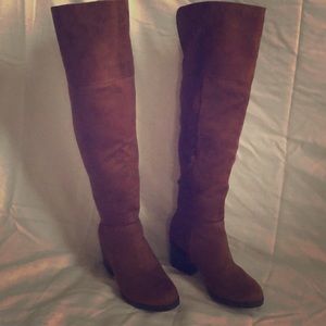 Brown suede knee high boots